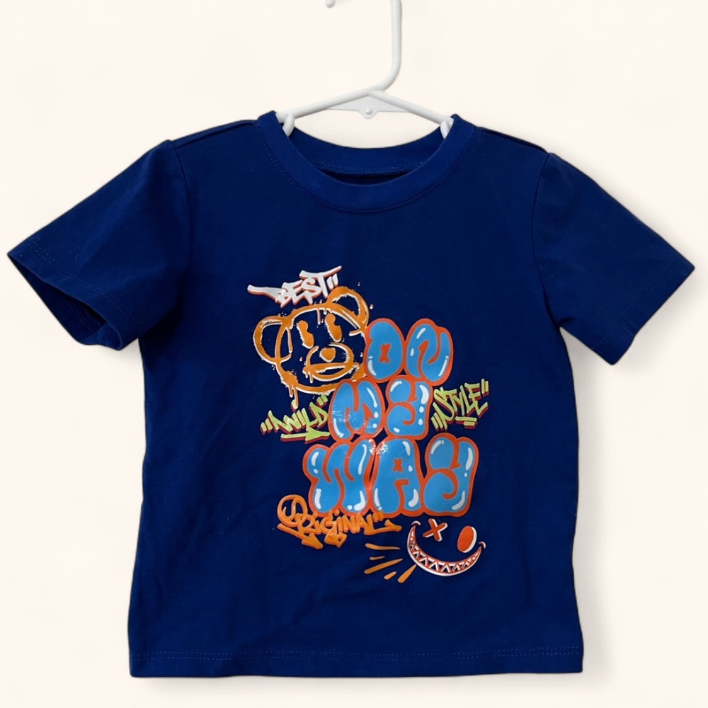 🖤 2T Boy Stitch & Stone Royal Blue Short Sleeve Graffiti T-Shirt Mini Skater